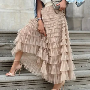 Inrosy longue jupe bouffante tutu tulle trapèze femme doux élégant mode