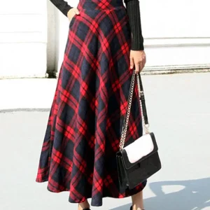 Inrosy jupe longue carreaux avec poches fluide vintage femme