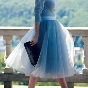 Inrosy mi-longue jupe plissé bouffante tutu en tulle bleu