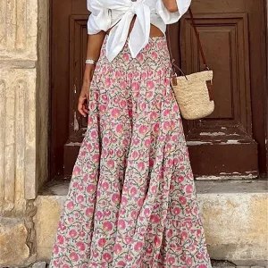 Inrosy longue jupe trapèze géométrique motif fluide femme bohème décontracté vintage été