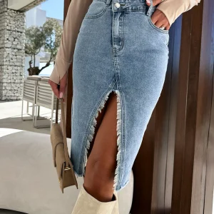 Inrosy mi-longue jupe fendu taille haute femme casual mode décontracté été bas