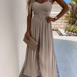 Inrosy combinaisons larges jambes évasé plissé ceinture bustier dos nu à fines brides sans manches femme décontracté