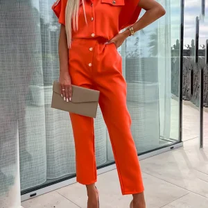 Inrosy combinaisons droit unicolore boutonnage poches femme casual mode décontracté