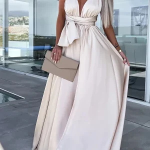 Inrosy robe longue fendu le côté noeud papillon ceinture dos nu licou sans manches élégant femme bal de promo