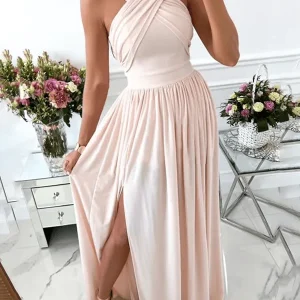 Inrosy robe longue fendu le côté fluide licou dos nu bretelle v-cou sans manches femme élégant soirée de promo cérémonie