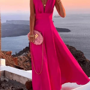 Inrosy robe longue mousseline dos nu bretelle décolleté plongeant sans manches élégant mode de soirée