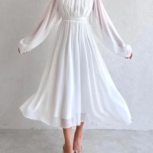 Inrosy robe longue mousseline fluide col rond manches bishop manches longues femme médiévale élégant de soirée pour mariage