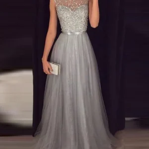 Inrosy robe demoiselle d'honneur tutu tulle col rond sans manches femme élégant mode bal de promo invité mariage