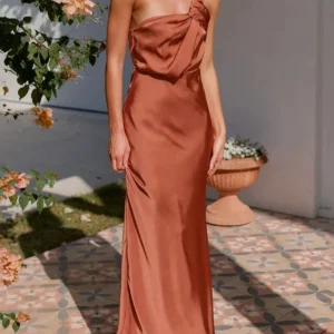 Inrosy longue robe terracotta demoiselle d'honneur satin bustier sans manches femme doux élégant invité mariage