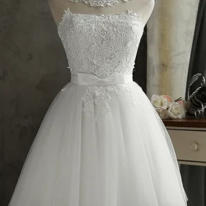 Inrosy robe courte dentelle tutu tulle noeud papillon avec à lacets dos nu col rond sans manches femme élégant de soirée pour mariage