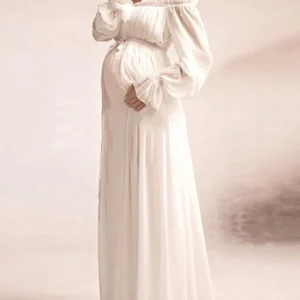 Inrosy robe de grossesse fluide ceinture col bateau manches longues femme élégant de soirée bal de promo enceinte