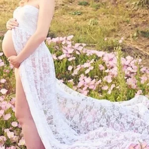 Inrosy robe de grossesse transparent dentelle fendu bustier femme élégant boho bapteme plage enceinte shooting
