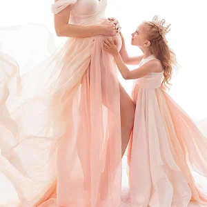 Inrosy robe de grossesse couleur dégradé mousseline tulle fendu bustier sans manches femme ample photo shooting enceinte