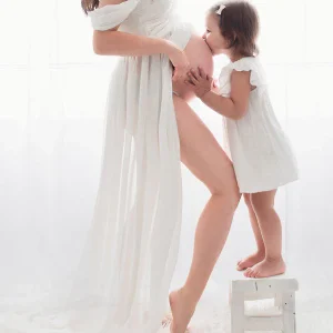 Inrosy robe de grossesse mousseline fendu fluide bustier col bateau femme élégant mode bapteme shooting enceinte