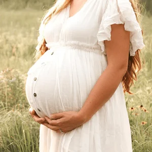 Inrosy robe de grossesse fendu fluide nœud décolleté dos v-cou manches courtes femme élégant bohème décontracté enceinte shooting