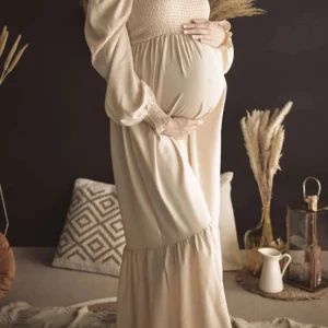 Inrosy robe de grossesse à volantée col carré manches longues femme casual mode boho décontracté enceinte shooting