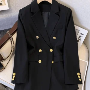 Inrosy blazer officier de bureau unicolore double boutonnage poches manches longues femme élégant mode veste automne
