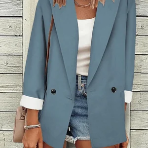 Inrosy blazer unicolore boutons poches manches longues femme élégant mode décontracté veste