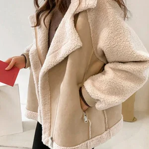 Inrosy blouson style aviateur femme suédine teddy oversized hiver vestes