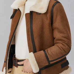 Inrosy manteau aviateur suedine peau de mouton polaire chunky buckle fermeture éclair col revers femme style boyfriend oversized