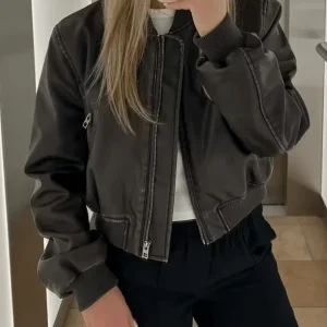 Inrosy court perfecto femme cuir fermeture éclair col montant manches longues femme style boyfriend mode décontracté veste