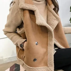 Inrosy gilet sans manches veste aviateur suedine double boutonnage poches col revers femme casual