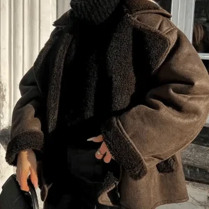 Inrosy manteau aviateur boutonnage poches col revers manches longues femme mode ample décontracté veste