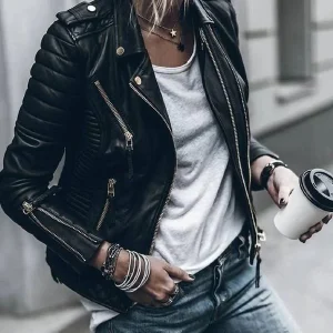 Inrosy perfecto simili cuir fermeture éclair femme blouson style motard noir