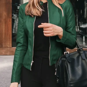 Inrosy court perfecto en simili cuir col montant manches longues femme élégant mode décontracté veste automne