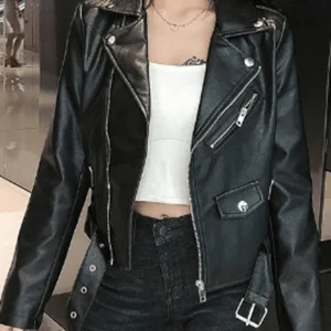 Inrosy court perfecto femme simili cuir ceinture fermeture éclair col revers manches longues femme mode décontracté veste motard