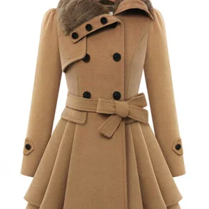 Inrosy manteau patineuse avec fausse fourrure col double boutonnage femme élégant hiver parka