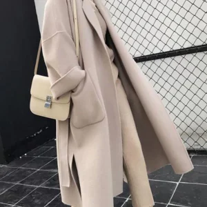 Inrosy longue manteau en laine fendu le côté ceinture femme veste abricot