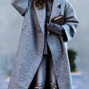 Inrosy manteau en laine unicolore boutons poches polyester col revers manches longues femme mode