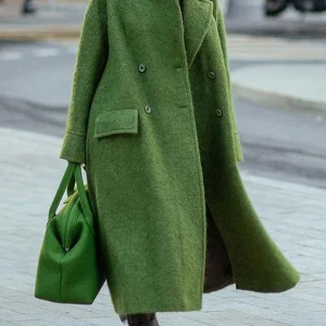 Inrosy manteau long ample ouble boutonnage col à revers femme automne et hiver