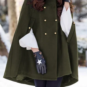 Inrosy manteau en laine double boutonnage élégant femme cape vert armée