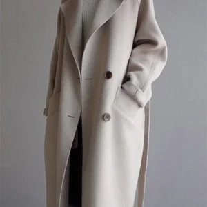 Inrosy mi-longue manteau en laine double boutonnage ceinture elégant femme