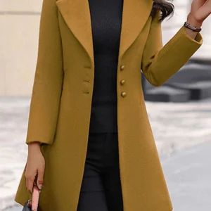 Inrosy mi-longue manteau en laine boutonnage col revers découpe v manches longues femme élégant mode veste hiver