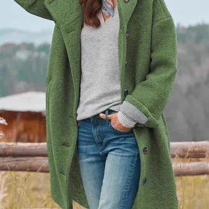 Inrosy mi-longue manteau boutonnage poches à capuche manches longues femme oversized décontracté vetse