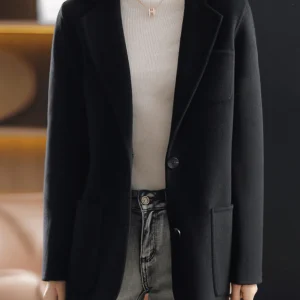 Inrosy manteau en laine unicolore boutons poches col revers manches longues hiver femme élégant oversized mode blazer veste