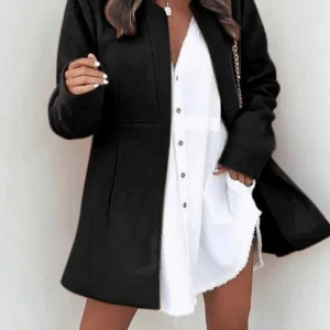 Inrosy mi-longue manteau en laine poches col montant manches longues femme élégant mode blazer veste