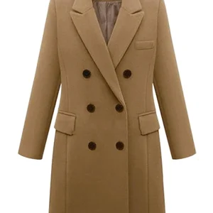 Inrosy mi-longue manteau caban double boutonnage poches col revers manches longues femme élégant mode