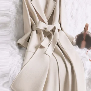 Inrosy longue manteau coton poches ceinture col revers manches longues femme casual ample oversized veste