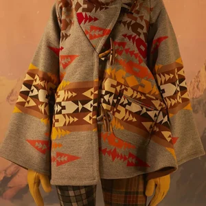 Inrosy court poncho manteau femme à capuche tribal géométrique décontracté vintage veste