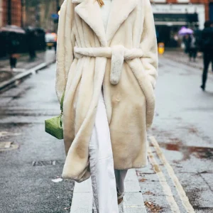 Inrosy longue manteau en fausse fourrure de lapin ceinture col revers manches longues femme élégant lâche oversized décontracté