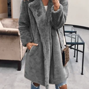 Inrosy mi-longue manteau en fausse fourrure col à revers mode femme hiver veste