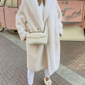Inrosy longue manteau teddy coat boutons poches col revers manches longues femme mode ample oversized hiver veste