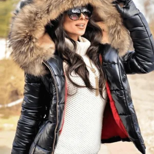 Inrosy court manteau doudoune à capuche avec fausse fourrure fermeture éclair poches manches longues femme hiver décontracté veste