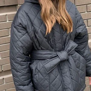 Inrosy mi-longue manteau doudoune à capuche ceinture manches longues femme casual mode décontracté veste matelassée hiver