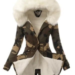 Inrosy camouflage parka doublé polaire avec fausse fourrure capuche manches longues femme décontracté hiver veste