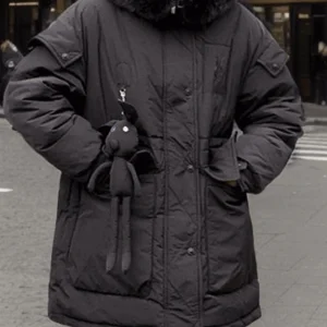 Inrosy mi-longue manteau doudoune à capuche fausse fourrure col boutons poches femme oversized décontracté hiver veste